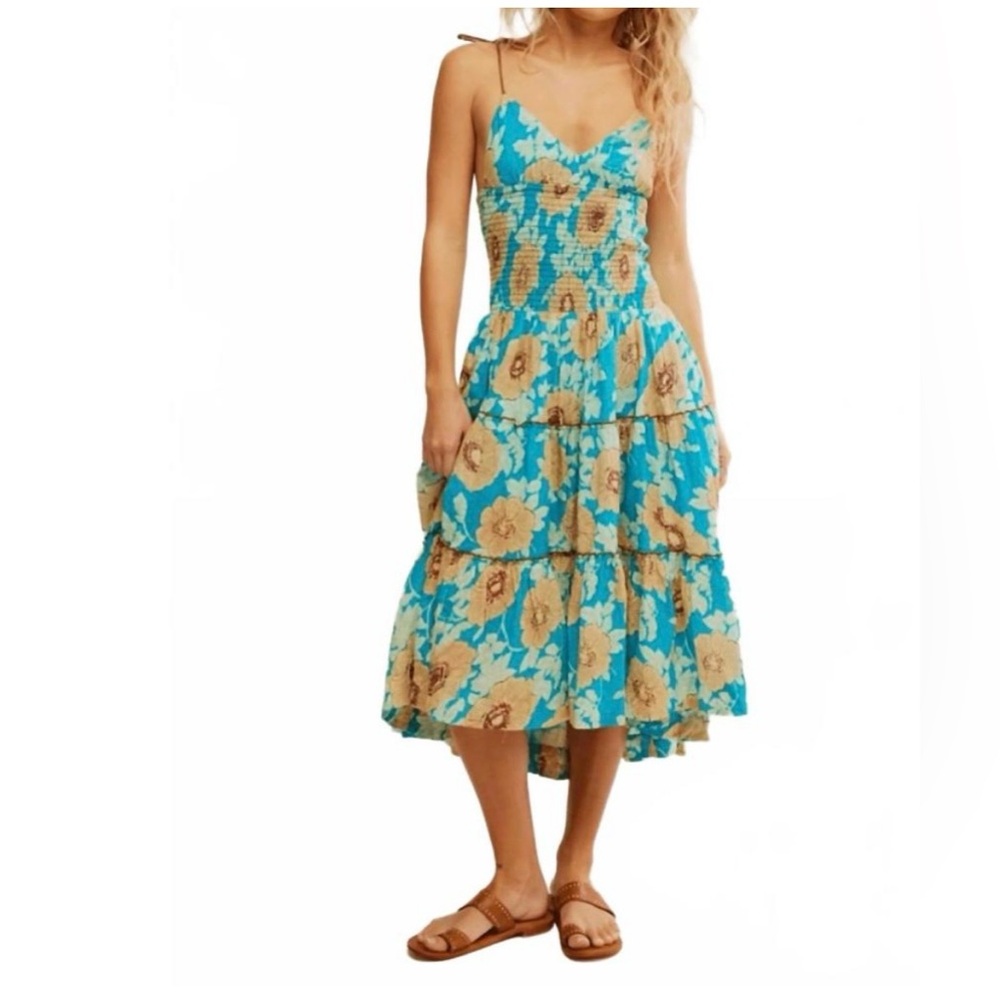 Free People Adriel Midi Dress In Hawaiian Ocean Combo Sizes M & Large